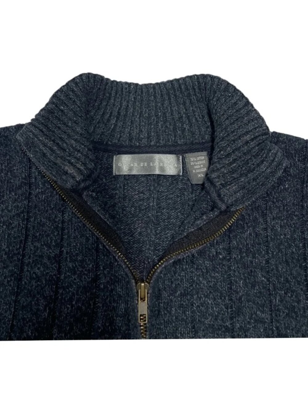 Oscar De La Renta Men’s Quarter-Zip Ribbed Pullover Sweater in Charcoal Gray XL - Picture 11 of 11